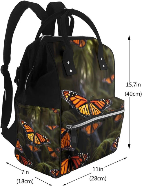 HCBPWVQA Backpack Daypacks Backpack Mommy Monarch Butterflies Diaper Bag with Changing Pad and Pacifier Holder