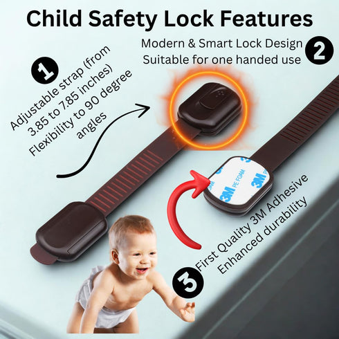 Child Safety Cabinet Locks (6 Pack) – Adjustable Baby Proofing Strap Latches with Strong 3M Adhesive