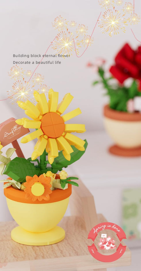 Jollcnoia Tulip Mini Flower Bonsai Building Toy Potted Plant Blocks Artificial Particle Flower Botanical