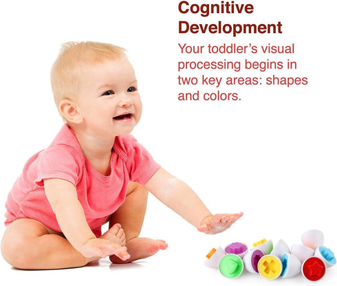 Toddler Toys - Color Matching Egg Set, Educational Color and Shapes Puzzle for Kids, Easter Basket Gift