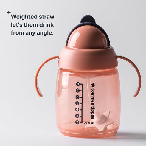 Tommee 10oz 6 Pack 2 Tippee Starter Weighted Straw Baby & Toddler Sippy Cup for Months+, with Silicone Weighted Straw