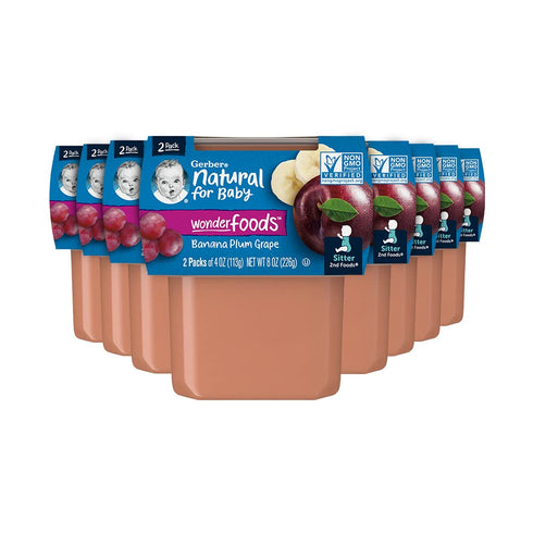 Gerber 2nd Foods Pureed Baby Food, Fruits Banana, Plum & Grape, 4 Ounce (Pack of 16)