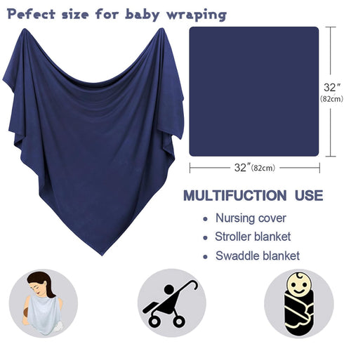 Set OWLOWLA Newborn Swaddle Stretch Wrap Swaddle Receiving Blanket for Baby Boy Girl(Navy Blue)