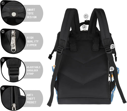 Hsnar Backpack Daisy Flower Butterfly Waterproof Diaper Bag Large Capacity Baby Bag with Stroller Straps, Multi-Pocket