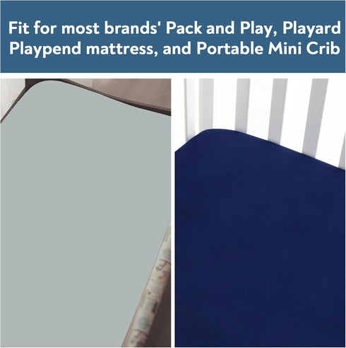 Waterproof Pack and Play Sheets, Fitted 2 Pack Compatible with Graco, 38" X 26" for Baby Playpen/Playard Mattress, Grey