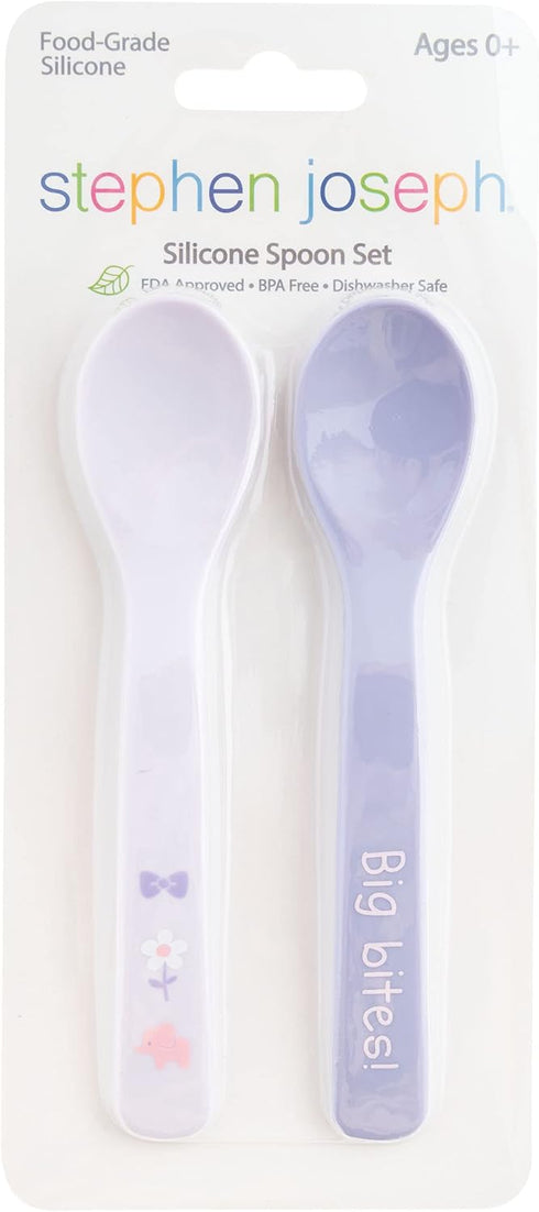 Stephen Joseph Baby Silicone Spoon Set, First Stage Feeding Spoons for Infants, Encourages Self-Feeding, Elephant