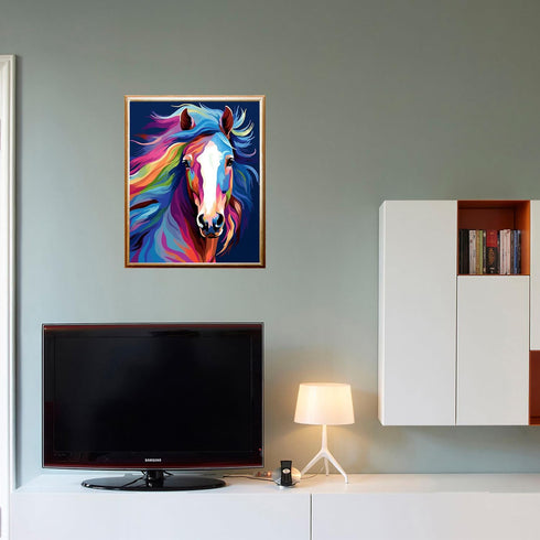 16" Wx12 Wooden Framed Paint by Numbers DIY Acrylic Painting Kit for Kids & Adults Beginner L Colorful Horse Head