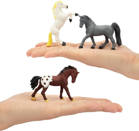 12PCS 2-3" Set, Toymany Tiny Horse Figurines Toy Plastic Pony Small Foal Figures, Birthday Gift Cupcake Horse Cake
