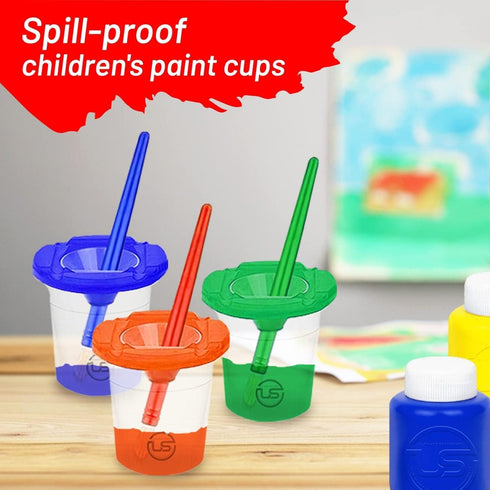 Paint Cups – 10 Pack No Spill Paint Containers with Lids for Kids, Toddler Art Supplies Paint Cups with Brushes
