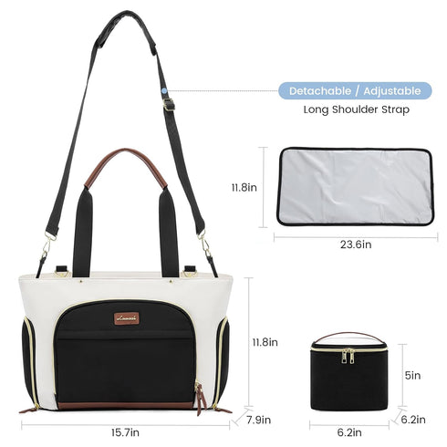 LOVEVOOK Breast Pump Bag - Diaper Bag Tote 3Pcs Set for Breastfeeding Moms with 15" Laptop Pocket, Cooler Bag &