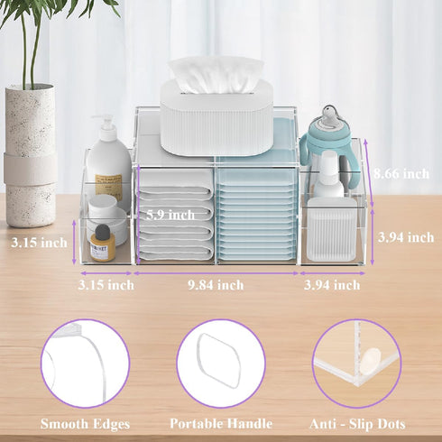 Jumyee Acrylic Diaper Caddy, Clear Detachable Diaper Storage Organizer for Baby Changing Table, Stacker Holder