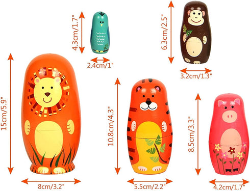 Maxshop Nesting Dolls for Kids - Russian Wooden Stacking Nested Set 5 Pieces Handmade Toys for Children Christmas Birthday Rome Decoration Halloween Wishing Gift (Captain Lion)