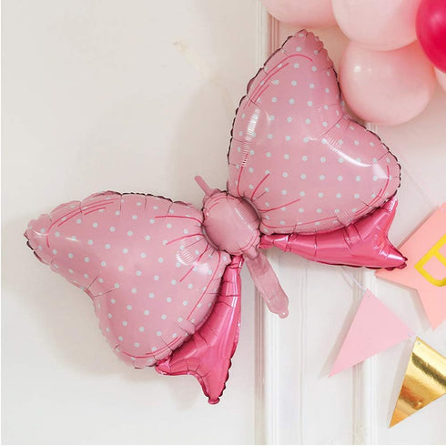 Bow Balloon Bowtie Pink Foil Mylar Balloons for Wedding, Bridal Shower, Gender Reveal Party Decoration (5PCS)