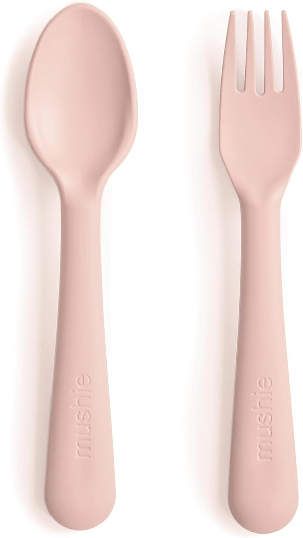 mushie Flatware Fork and Spoon Set for Kids, Made in Denmark, Blush Color