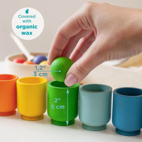 Ulanik Rainbow Balls in Cups, Toddler Montessori Toys for 1+ Year Old Kids, Wooden Matching Game for Learning