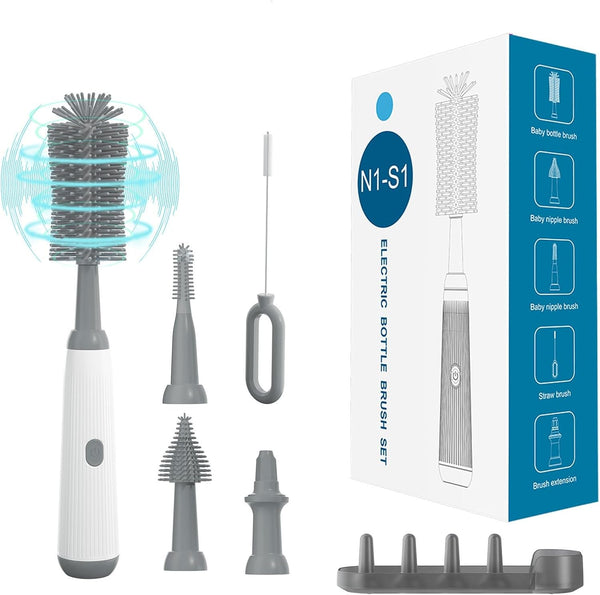 Electric Baby Bottle Brush Cleaner with Extended Handle & Drying Holder, Baby