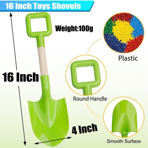 16" Summer 3 Pack- Kids Beach Spades Sand Shovels Toys Gardening Tools Kit Sandbox Sturdy Scoop Durable Wood Handle ABS