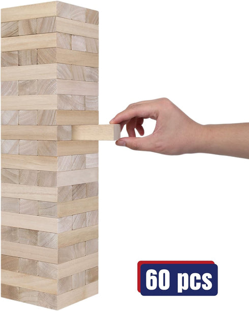 3.2 60pcs GOTHINK Giant Tumble Tower Game, Large Tumbling Tower Stacking to Over FT Wooden Jumbo Blocks for Outside