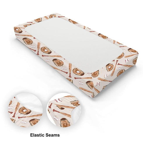 KuphiL10C Girls-16x32 Watercolor Baseball Gloved Pattern Baby Changing Pad Cover, Unisex Sport Theme Nursery Diaper