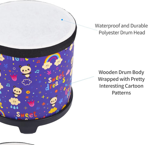 Bongo Floor Tom Drums Set for Kids, Children Percussion Music Instrument with 2 Mallets