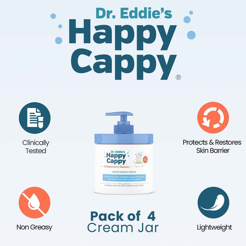 12 Oz (Pack 4) Happy Cappy Moisturizing Cream - Baby Eczema Cream, Eczema Lotion for Kids, Pediatrician-Formulated