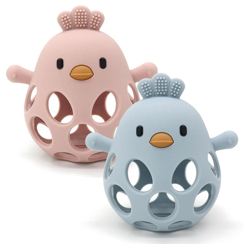 Baby Teething Toy, Hollow Chicken Silicone Teething Toys, Soft Chew Toys for Sucking Needs (Blue+Pink)