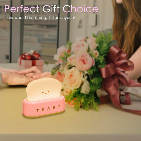 TOOGE Cute Toast Lamp, Small Desk Lamp, Night Light, Rechargeable, Pink, Plastic, Kawaii Decor for Bedroom, Table