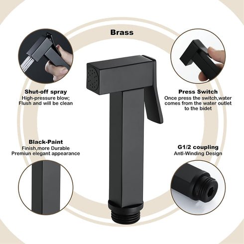 ICOBES Handheld Bidet Sprayer for Toilet Brass Baby Cloth Diaper Sprayer Square Toilet Sprayer High Pressure Handheld