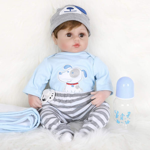 ENADOLL Reborn Baby Doll, Realistic Silicone Vinyl Baby Blue Dog Boy, 16 inch Weighted Soft Body