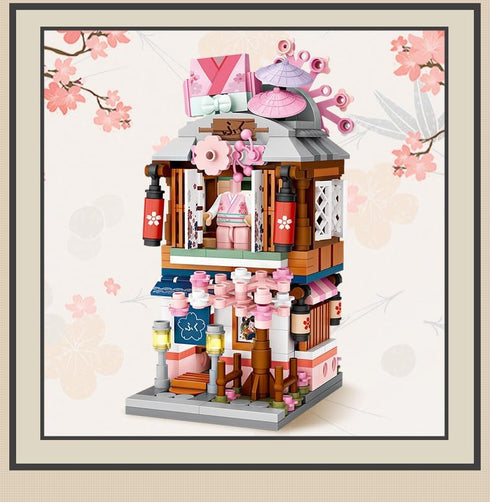 Japanese Street View Kimono Shop Building Kits, 418 PCS Modular House Mini DIY Model Set for Adults