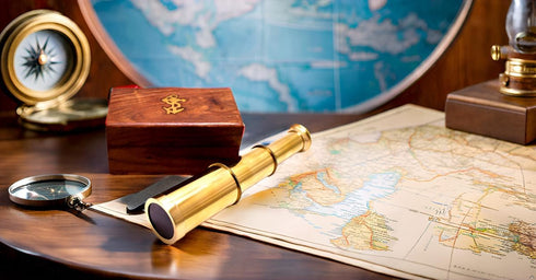 Captains 6" Brass Handheld Mini Telescope with Wooden Box