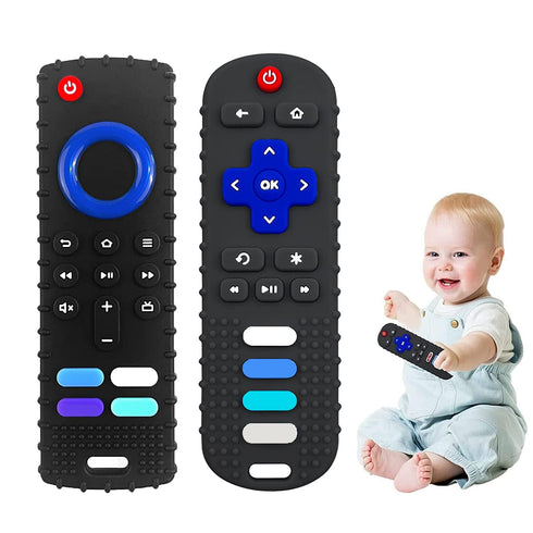 2-Pack Baby Teething Toys in TV Remote Control Shape, Silicone for Infants 0-18 Months, BPA-Free (Black)