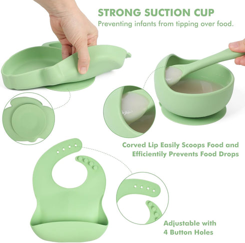 mraisebossup Set 15 Silicone Baby Feeding PcsBaby Spoons Suction Bowl Divided Plate Bib Cup Finger Brush Training