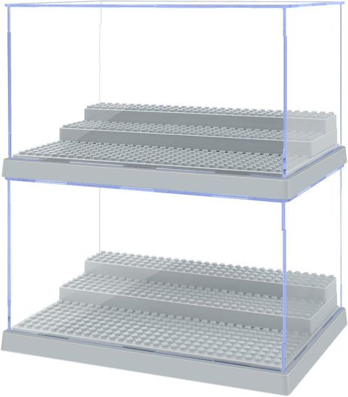 2 Pack Display Case for Minifigure Action Figures, Acrylic Storage Box with 3 Movable Steps for Kids Adults