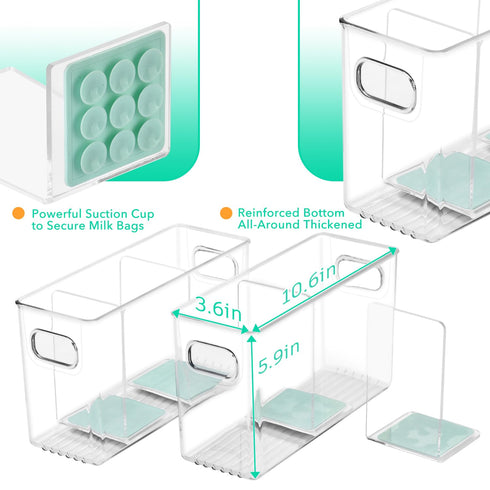Ugotfeels 2 Breastmilk Storage Container with L Shaped Dividers to Flatten Standing Breast Milk Bags in Organizer Bins