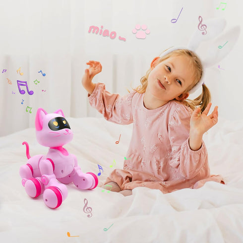 Ysityum Programmable 3+ Remote Control Robot Cat Toy - RC Robotic Cat for Kids, Interactive Smart Robot Pet with Light