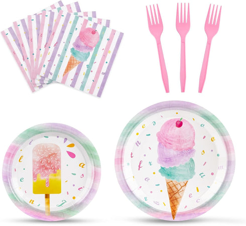 64 Set Summer 16 WERNNSAI Ice Cream Party Decorations - PCS Ice Cream Plates Napkins and Forks Popsicle Party