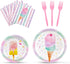 64 Set Summer 16 WERNNSAI Ice Cream Party Decorations - PCS Ice Cream Plates Napkins and Forks Popsicle Party
