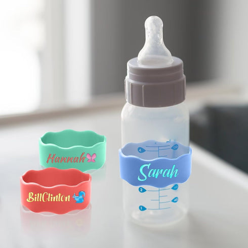 Personalized Baby Bottle Labels,Customizable Silicone Water Bottle Name Bands for Nursery,Reusable Customized Baby's