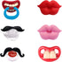 AUSTUFF 6PCs Funny Pacifier Infant Cute Kissable Lips and Gentleman Mustache Soft Silicone Design for Babies