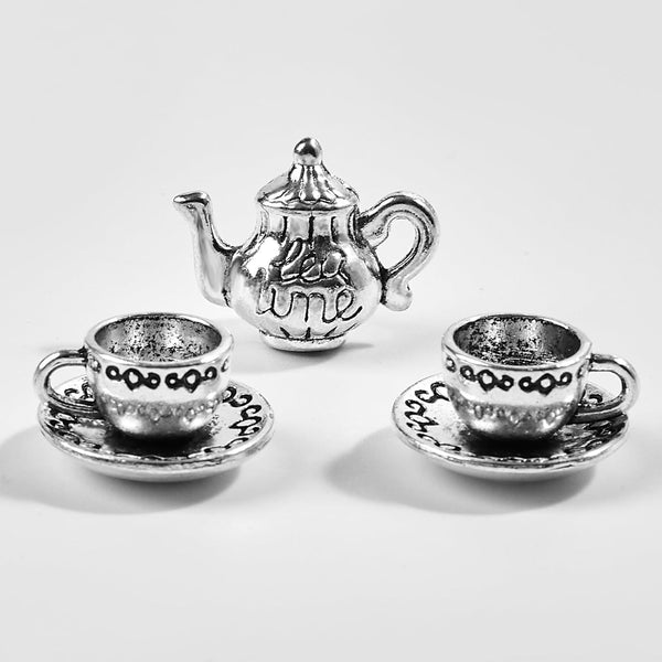 Miniature Tea Cup Set 1:12 Dollhouse Vintage Metal Teapot Coffee Shop Kitchen