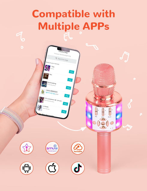 Amazmic Wireless Karaoke Microphone for Adults, Bluetooth Handheld Singing Machine with LED Lights, Gift for Kids