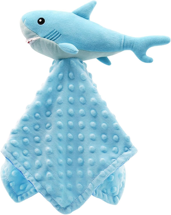 Baby Shark Blanket Security Soft Lovey Plush Snuggle Gift for Newborn Nursery Kids, Blue Minky Dot, 15 Inch