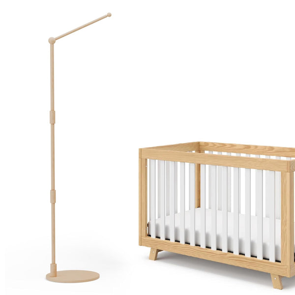 Coziloom Floor-Standing Crib Mobile Arm,44.5-61 Inches Adjustable Height Natural Beech Wood, Baby Mobile