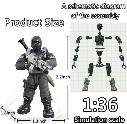 8 PCS Building Block Action Mini-Figures with Military Weapons Accessories, Army City Policeman SWAT Model Toys