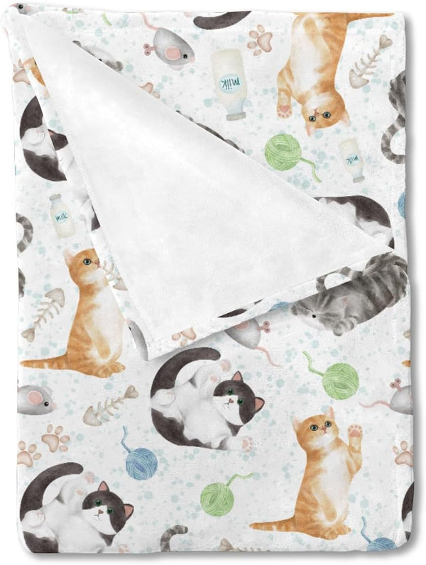Watercolor Cats Baby Blanket, 30x40, Cute Cats Paws, Soft Flannel, Gift for Cat Lovers