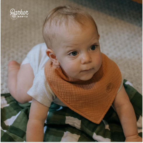 100% Parker Baby Muslin Bandana Drool Bibs | Soft Muslin Cotton, Absorbent & Adjustable | Stylish Teething & Drooling