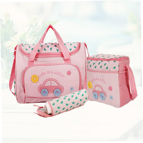 GLSTOY Set Large Capacity Tote Diaper Bag Changing Pad Bottle Holder Car Print