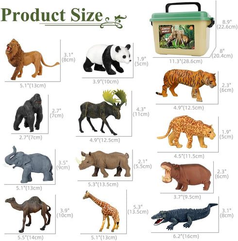 12 57x38.6 Playset Mini Tudou Pcs Safari Animals Figures Toys w/ Large Activity Play Mat, Realistic Jumbo Jungle Wild
