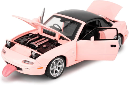 1/32 Mazda Miata MX-5 Alloy Model Car, Toy Car with Pullback, Removable Top, Blinking Lights, Sound and Bright Lights